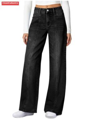 Women's Mid Rise Straight Leg Stretchy Distressed Denim Jeans